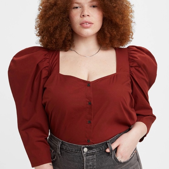 Levi's Tops - Levi’s Women’s Ellora Fired Brick Puff Sleeve Button Up Blouse Brown Size L